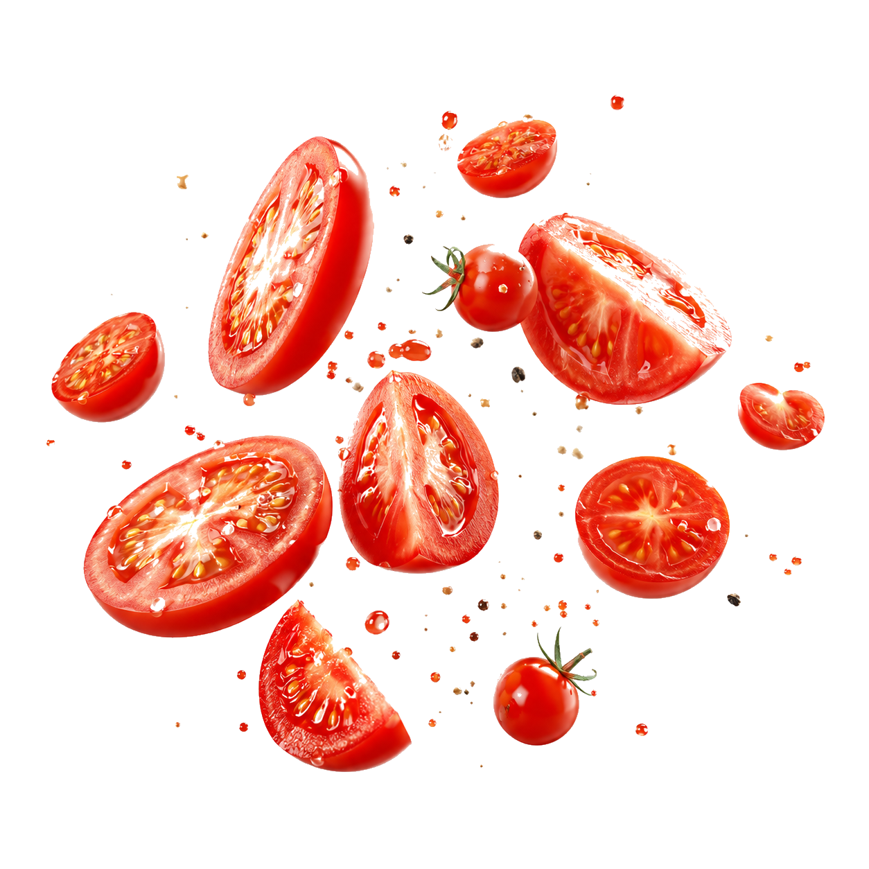 Flying tomato ingredient visual